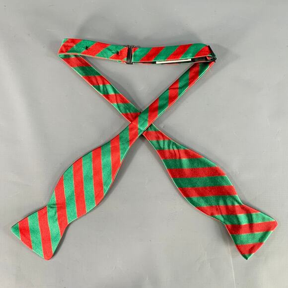 O'CONNELL'S Red Green Diagonal Stripe Bow Tie - Picture 2 of 5